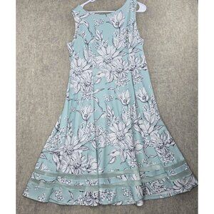 Floral Sleeveless Mint Green & White Fit And Flare Midi Dress 94% Polyester Mesh